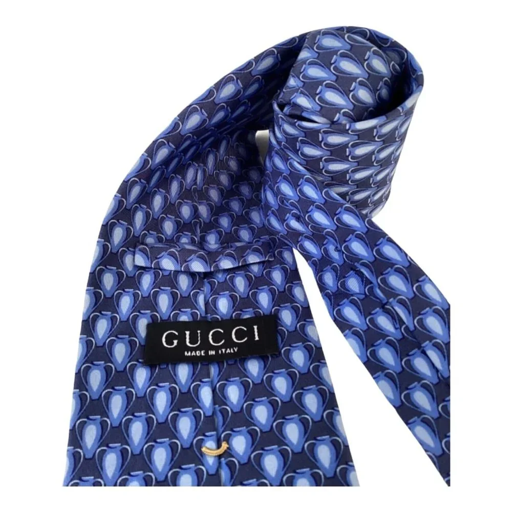 GUCCI Blue Pot Silk Tie Italy 57